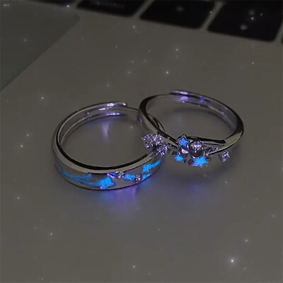 #ad Luminous Star Couple Ring Glow In Dark Fluorescent Zircon Ring Adjustable Rings $1.55