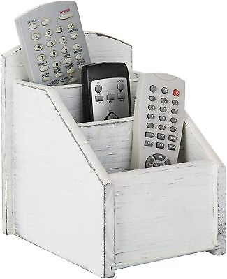 #ad Vintage White Wood 3 Slot Remote Control Storage Caddy Media Organizer Rack $24.99