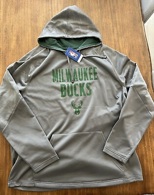 #ad NWT NBA Milwaukee Bucks Team Hoodie Sweatshirt Grey Dri fit Men’s Xxl 2XL New $41.65