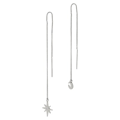 #ad Allsaints Earrings Star Moon Threader earrings dangle Silver Celestial $45.00