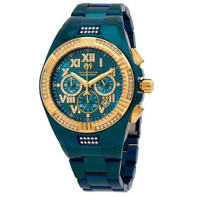 #ad Technomarine Cruise Chronograph Quartz Crystal Green Dial Men#x27;s Watch TM 121237 $108.90