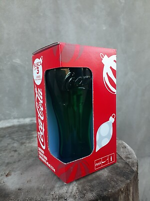 #ad coca cola glass cup Christmas Collection Green 16.7oz New In Box FREESHIPPING $25.00