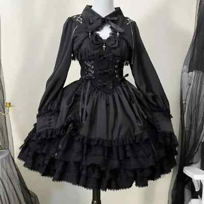 2024 Japanese Gothic Lolita Dress Women#x27;s Punk Style Sweet Lace Dress $97.17