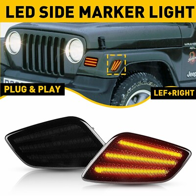 #ad 2pc LED Smoke Fender Lamp Side Marker Signal Lights For 1997 06 Jeep Wrangler TJ $23.74
