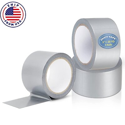 #ad 3 Rolls Silver Duct Tape Heavy Duty Waterproof 3quot; x60 Feet7.5 Mil Thick $21.15