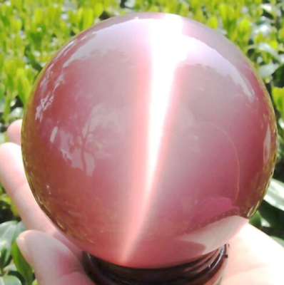 #ad VERY BEAUTIFUL ASIAN QUARTZ PINK CAT EYE CRYSTAL BALL SPHERE 60MM STAND $19.79