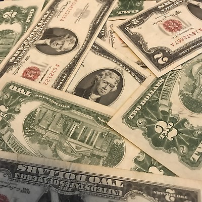 âœ¯1928 1963 Two Dollar Note Red Seal âœ¯$2 Bill G AUâœ¯Old Paper Estate Lot Currencyâœ¯ $7.69