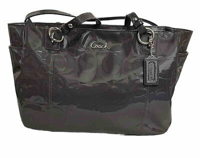 #ad COACH Black Patent Leather Embossed C East West Gallery Large Tote F17729 $29.99