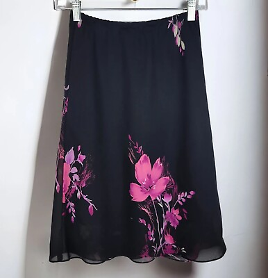 #ad Vintage Y2K Womens Slip Skirt Black Floral Sheer A Line USA Made Size M Trixxi $13.29