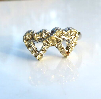 Nos Vintage Sterling Shank Love Hearts Glass Engagement Ring Art Nouveau Deco 9 $24.99