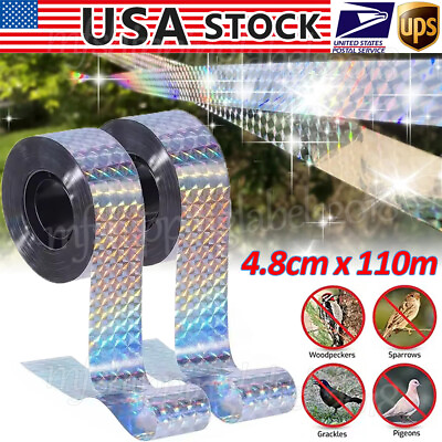 #ad Bird Deterrent Reflective Repellent Tape 360ft 4.8cm Widen 2 Sided Scare Ribbon $16.83