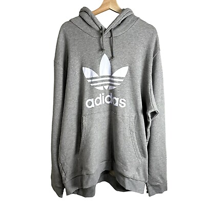 Adidas Mens Trefoil Hoodie Size 2XL Graphic Hoody Gray White 2X XXL $49.48