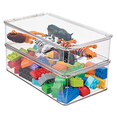 mDesign Plastic Playroom Game Organizer Box Containers with Hinged Lid for $31.97