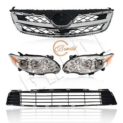 #ad For 2011 2012 Toyota Corolla Front Upper amp; Lower Grille Headlights Set Chrome $132.98
