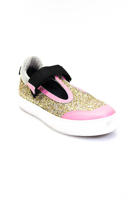 #ad Marni Womens Glitter Slip On Hook Loop Fashion Sneakers Gold Tone Pink Size 8 $97.21