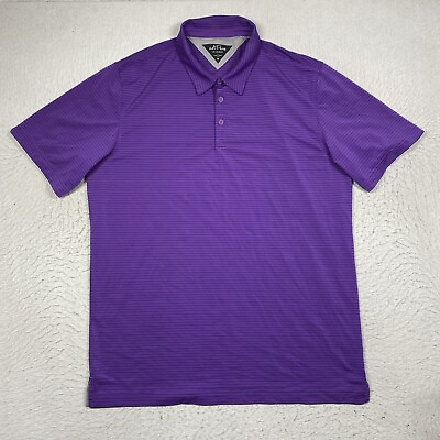 #ad Adidas Polo Shirt Adi Pure Mens Medium Purple Striped Short Sleeve Golf Casual $17.95