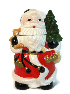 #ad Santa Claus Storage Christmas 11 1 4quot; Cookie Jar Painted Ceramic w Original Box $37.99