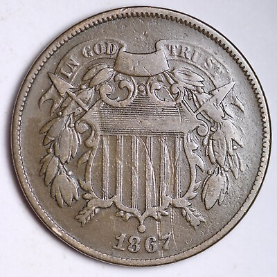 1867 Two Cent Piece CHOICE VG FREE SHIPPING E125 RTB $40.05