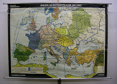 #ad School Wall Map Beautiful Old Europakarte 1000 Europe Map 76 3 8x55 1 2in 1967 $225.07