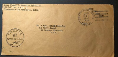 #ad USA WW2 1942 APO 92 to Wisconsin with USAFIA Censor Free Frank $1.99