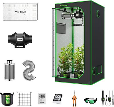 #ad VIVOSUN 3x3 Complete Grow Tent Kit VS2000 LED Grow Light 4quot; Air Ventilation Kit $367.99