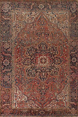 Vintage Handmade Floral Heriiz Area Rug 9x13 Wool Living Room Carpet $2199.00