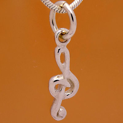#ad Eleagnt 925 Sterling Silver Treble Clef Note Musical Pendant amp; Gift Velour Strap $8.02