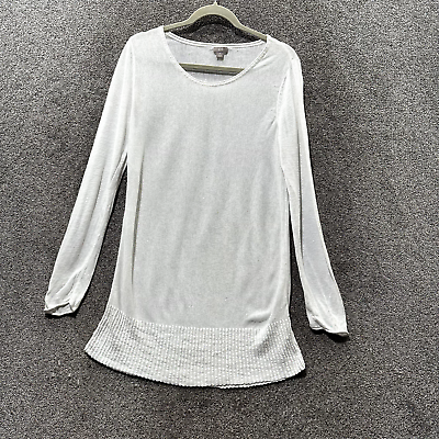 #ad J Jill Pullover Sweater Women M White Linen Blend Long Sleeve Scoop Neck Beachy $16.23