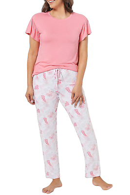 #ad MUK LUKS Petal Knit Sunshine Flutter Top Slim Pants Coral Pch Breeze $14.44