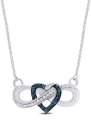 #ad 1 10ct White amp; Blue Real Diamond Heart Infinity Pendant 18quot; Necklace 925 Silver $86.31