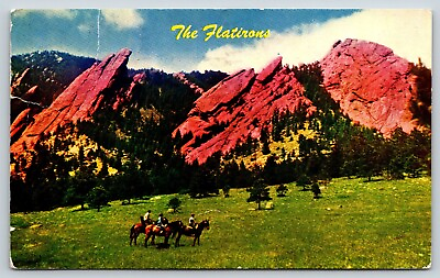 #ad Flatiron Rocks Boulder Colorado Postcard c1963 Valley View Horses Chrome $4.25