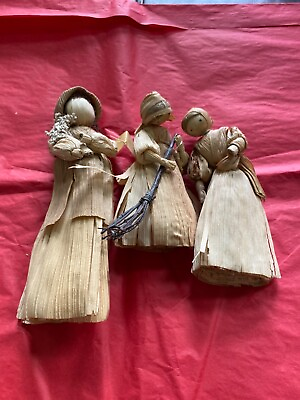 #ad VINTAGE COLLECTIBLE 1960’S LOT OF 3 CORN HUSK DOLLS $28.96