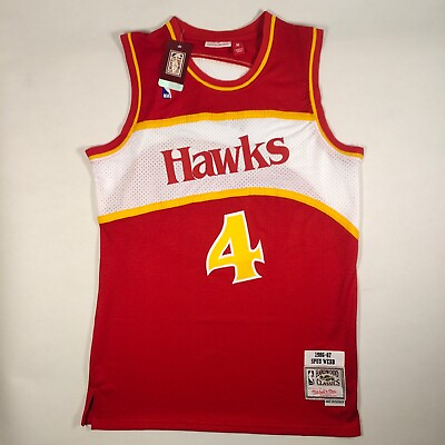 #ad Spud Webb Jersey #4 86 87 season red embroidered $42.80