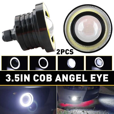 #ad 2Pcs 3.5 Inch Round LED Fog Light Spot Driving Lamp w Blue Angel Eyes Halo Ring $18.39