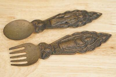 #ad Vintage Kitchen Brass Metalware Indian Religion Folk Art Spoon amp; Fork Wall Art $22.29