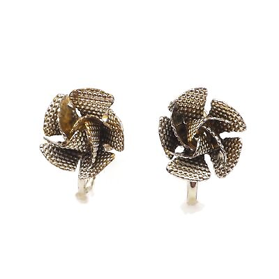 #ad 50#x27;s Vintage Gold Tone Metal Textured Petal Flower Screw Back Fashion Earrings $14.99