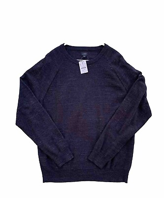 #ad J.Crew Mens Raglan Budded Crewneck Sweater Long Sleeve Navy Blue Size Large $25.00
