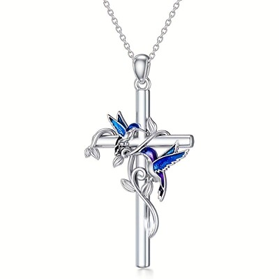 Elegant 925 Sterling Silver Cross Hummingbird Fashion Jewelry Pendant Necklace #ad $13.49