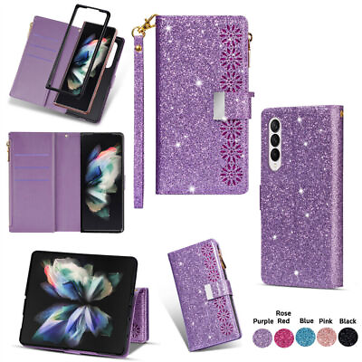 #ad For Samsung Galaxy Z Fold 5 4 3 Fashion Glitter Wallet Case Magnetic Flip Cover $15.83