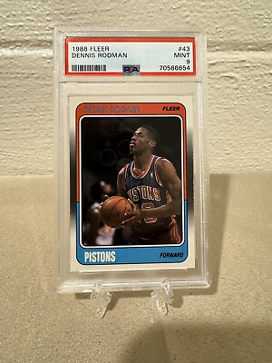 #ad 1988 Fleer #43 Dennis Rodman RC PSA Mint 9 Detroit Pistons Bulls Spurs HOF $119.99