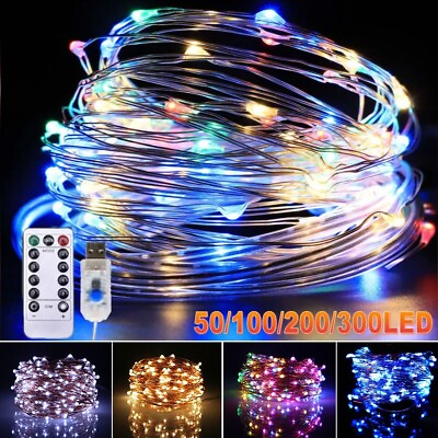 USB Twinkle LED String Fairy Lights 200 300LED Copper Wire Party Decor W Remote $10.42