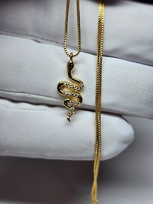 #ad Gold Silver Plated Snake Pendant Necklace With Box Chain Cubic Zirconia Women $4.99