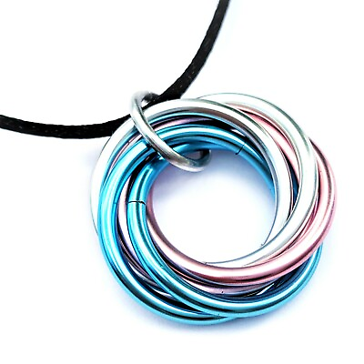 MÃ¶bii Pink Silver Blue Necklace Pendant Medium Fidget Infinity Loop Forever $16.99