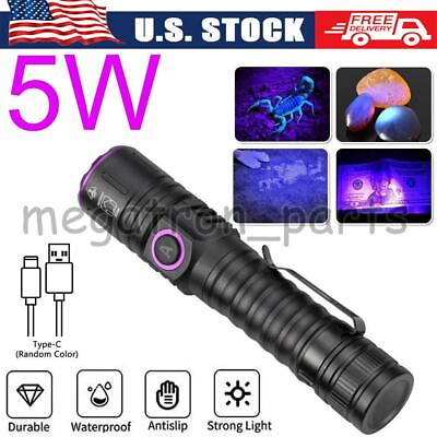 USB Rechargeable UV Light LED Flashlight 365nm Blacklight Inspect Torch Zoomable $12.59