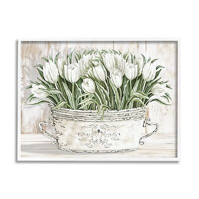 #ad Stupell Industries White Tulip Flowers Fresh Vintage Country Tin Painting Fra... $135.18