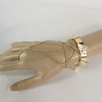 #ad Women Gold Metal Pyramid White Hand Chain Thin Fashion Bracelet Cuff Slave Ring $9.99