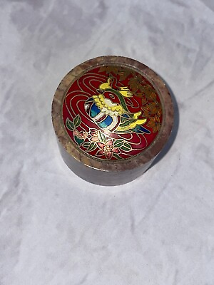 Vintage Cloisonne metal lid Pill trincket Box small $19.00