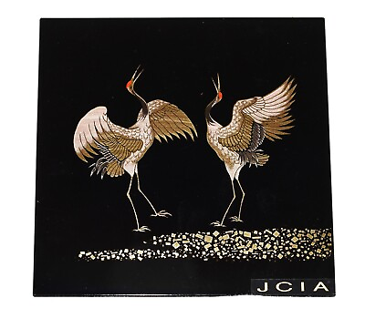 #ad Vintage Two Metallic Gold amp; Brown Whooping Cranes Black Plastic Picture by JCIA $19.99