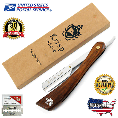 #ad 10 BLADES WOOD HANDLE BARBER STRAIGHT EDGE SHAVING RAZOR FOLDING KNIFE NAVAJA $9.99