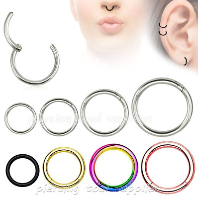 #ad Hinged Seamless Segment Ring Surgical Steel Nose Hoop Earring Labret Septum Ring $8.37